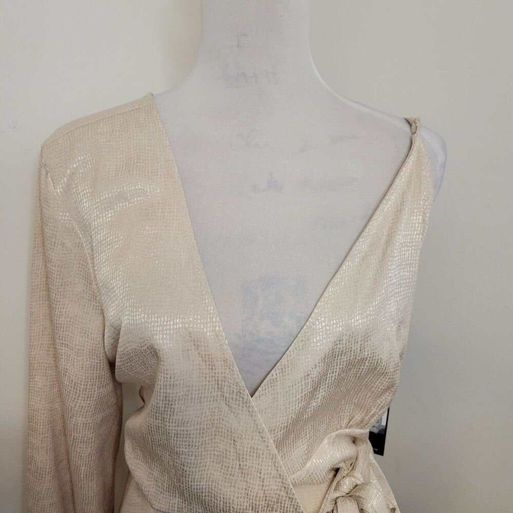 BCBG Max Azria Women’s One-Shoulder Wrap Blouse Beige Size Large NWT - Picture 2 of 10